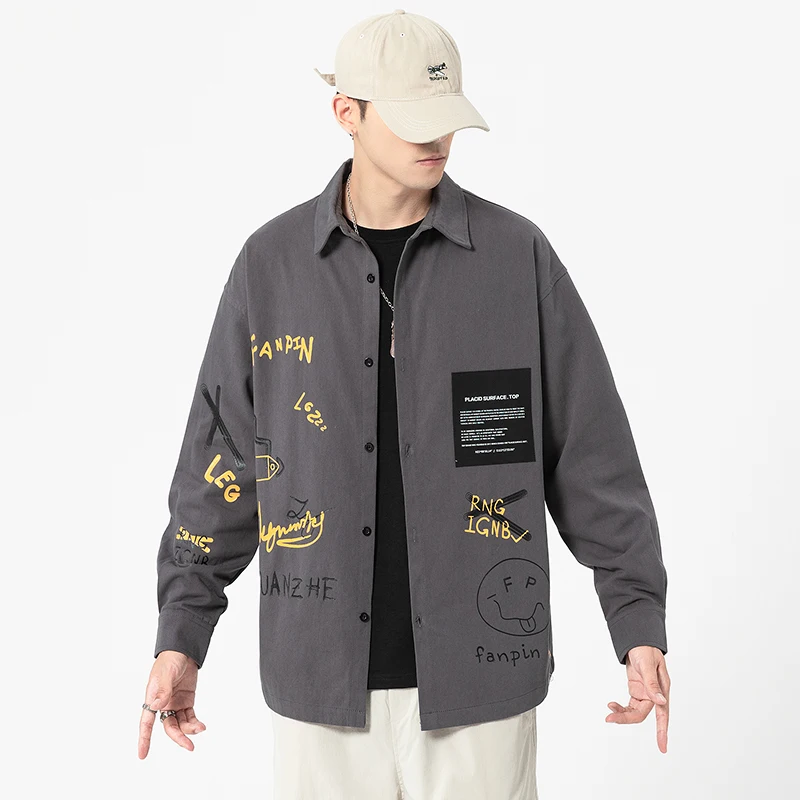 

Casual NEW Men'S Loose Hip Hop Streetwear Black Shirts Long Sleeves 2021 New Spring Autumn Plus OverAsian Size M-5XL