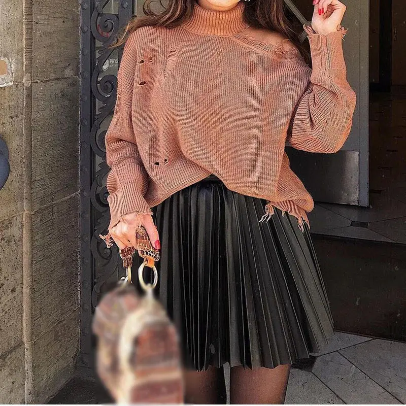 

Faux Leather A-line Pleated Mini Skirts Women High Waist Streetwear Sexy Short Skirt Female 2021 Spring Autumn Ladies Bottoms