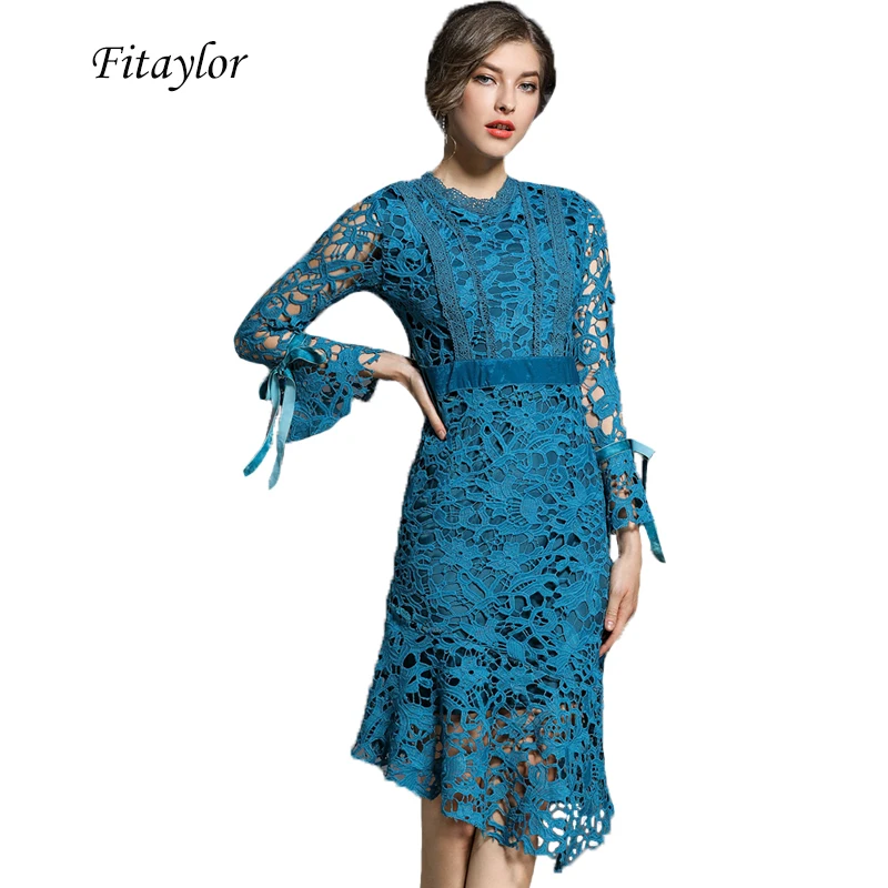 Fitaylor/весеннее сексуальное кружевное открытое женское платье с круглым вырезом и