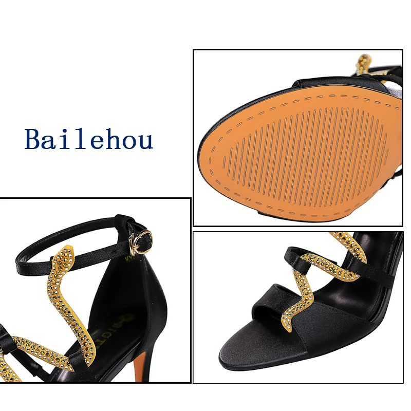 

Women Sandals 2021 Fashion High Heels Sexy Women Pumps Shoe Summer Shoes For Women Silk Shoes Rhinestones Serpentine High-Heeled