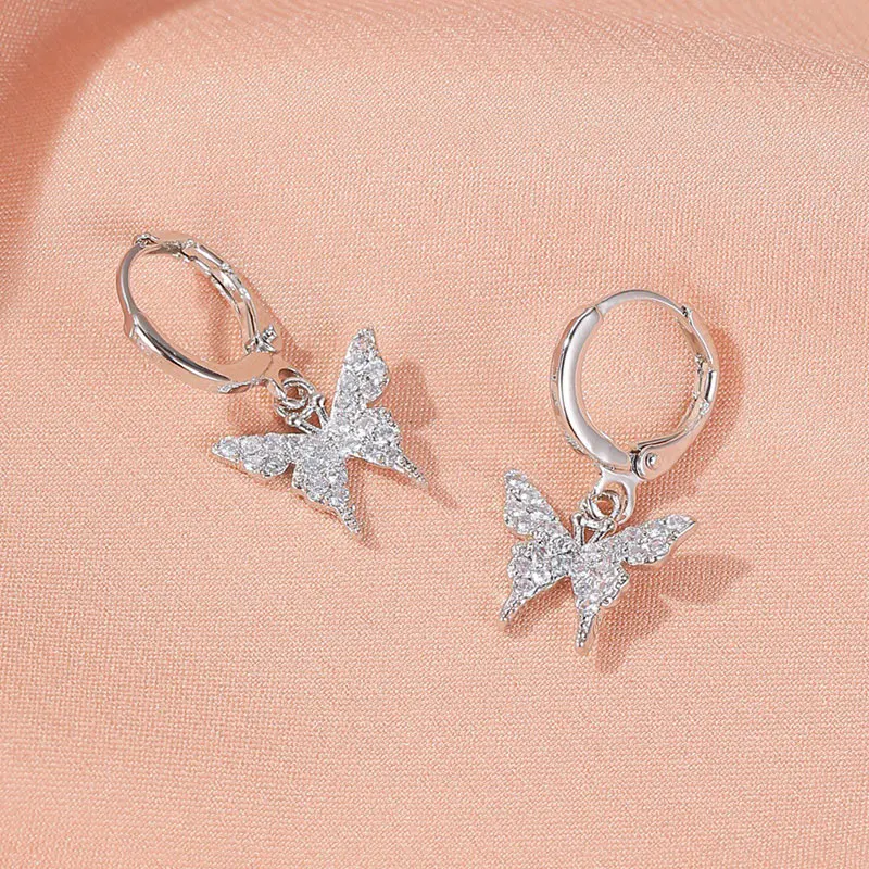 Золотые женские серьги бабочки темпераментные кольца висячие разноцветные