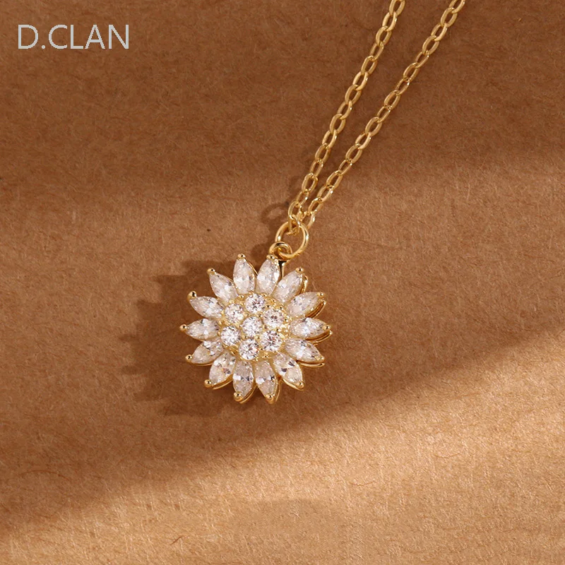 

D.CLAN Fashion Fine Jewelry 100% Sterling Silver Rotating Sun Flower Little Daisy Necklace Gift for Women Mum Grandma