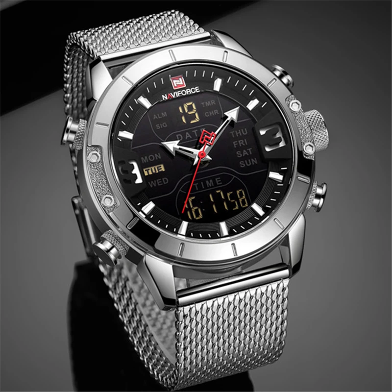 Часы наручные NAVIFORCE Мужские Цифровые спортивные брендовые роскошные со стальным