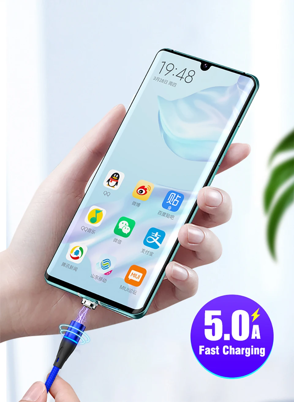 5А кабель для быстрой зарядки телефона USB-Type C Быстрая зарядка 5,0 Магнитный кабель для передачи данных 1 м 7Pin нейлоновый светодиодный светильник для huawei
