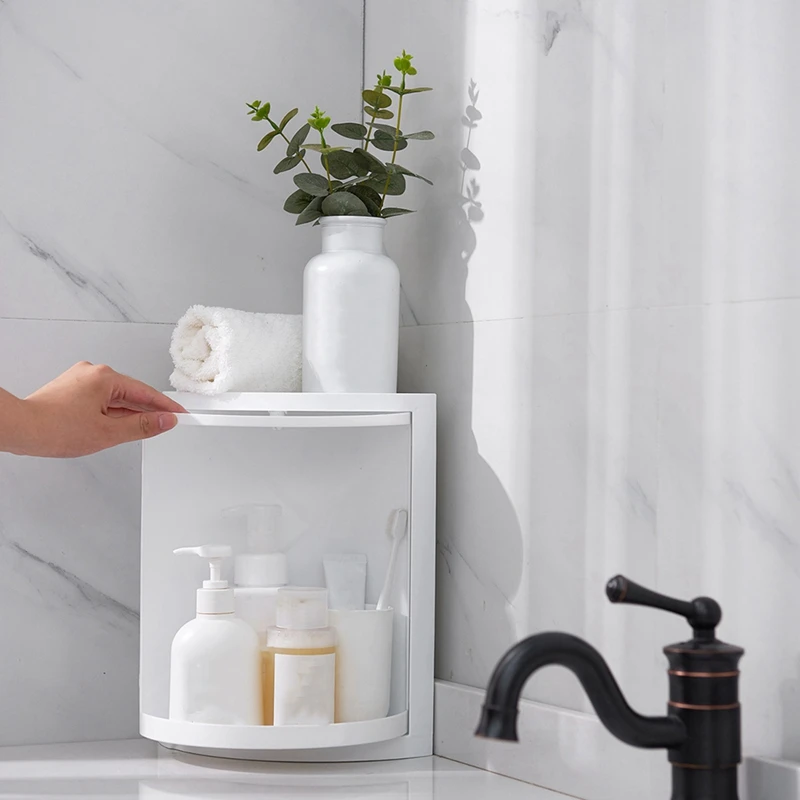 

360 Degree Rotating Bathroom Organizer Shelf Wall Mounted Shampoo Cosmetic Storage Rack Household Kitchen Bathroom