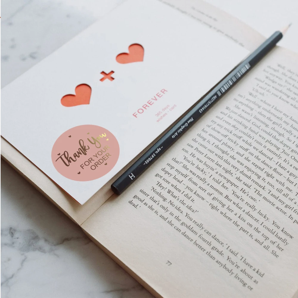 

Foil Round Thank You For Your Order Sticker Heart shopping Small Handmade kraft Label