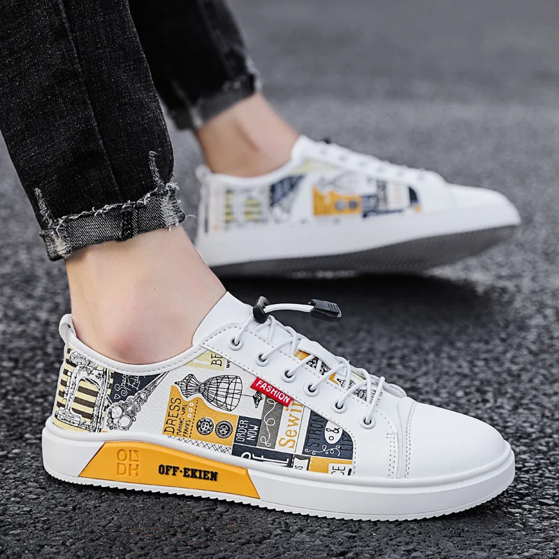 

Кроссовки мужские для скейтборда, дышащие кеды, плоская подошва, Классическая модная Уличная обувь, белые, в стиле ретро