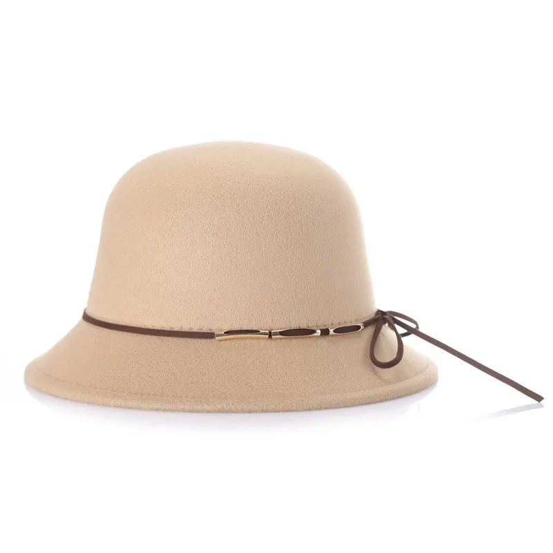

Bowknot Woolen Hat Winter Hat Dome Wide Brim Fisherman Hats Female 2021 Fashion All-Match College Student Basin Hat Top Hats