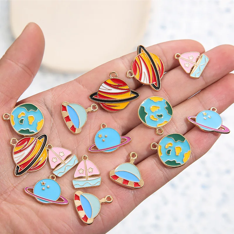 

10PC Mixed Colorful Universe Planet Enamel Charm Pendant For DIY Earring Bracelet Jewelry Making Supplies Wholesale
