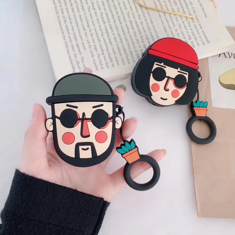 Забавный мультфильм пара наушников чехол для Apple Airpods силиконовые наушники Чехлы Airpods зарядная коробка защитный чехол ремешок