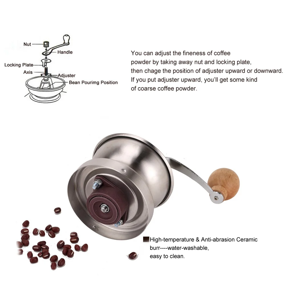 Portable Coffee Maker Camping Manual Grinder with Adjustable Ceramic Burr Stainless Steel Bean Pepper Mill Tool | Спорт и
