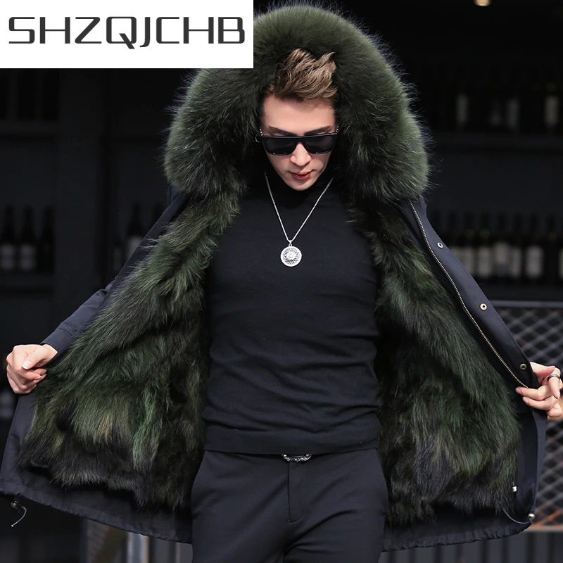 

Пальто SHZQ из натурального меха, Мужская зимняя теплая парка из меха енота с капюшоном Midum, длинная куртка, толстая верхняя одежда из натураль...