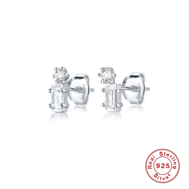 

AIDE Retro Geometric Zircon Stud Earrings for Women Trend Beautiful Ladies Rectangle 925 Sterling Silver Earrings kolczyki