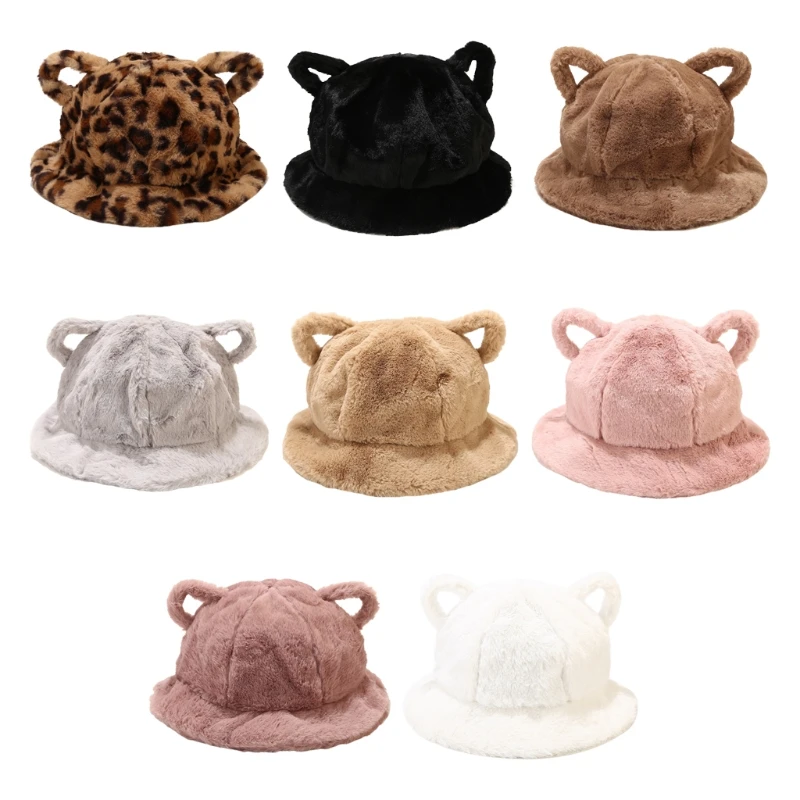 

Vintage Winter Fall Faux Rabbit Fur Hat Little Devil Pointed Ears Warm Fisherman Cap for Trend Fluffy Bucket Casual Caps