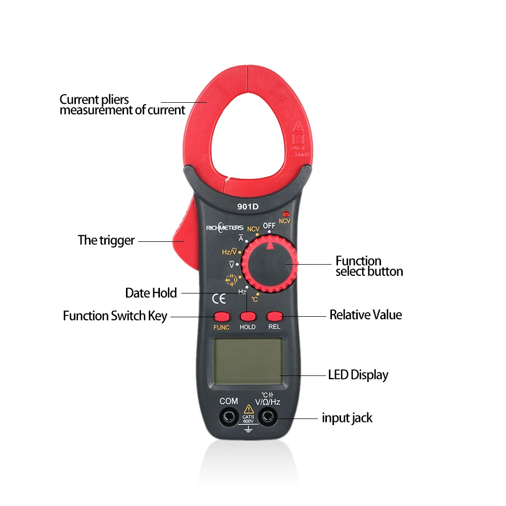 

Digital Clamp Meter 4000 Counts NCV Auto-Ranging AC Voltage Meters Poetable Frequency Resistance Capacitance Diod Temperature