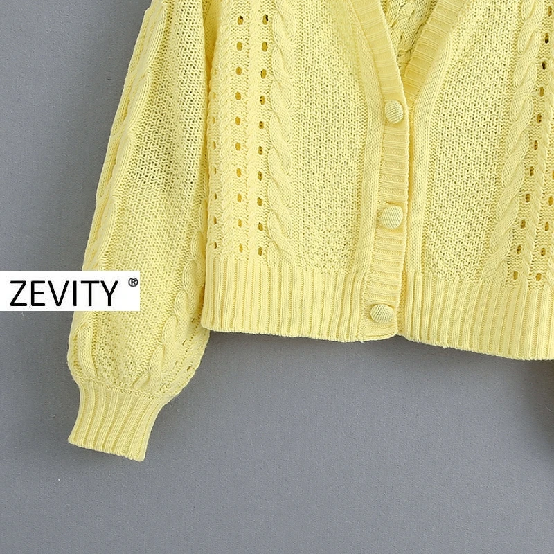Новинка от Zevity женский укороченный вязаный кардиган с v-образным вырезом и