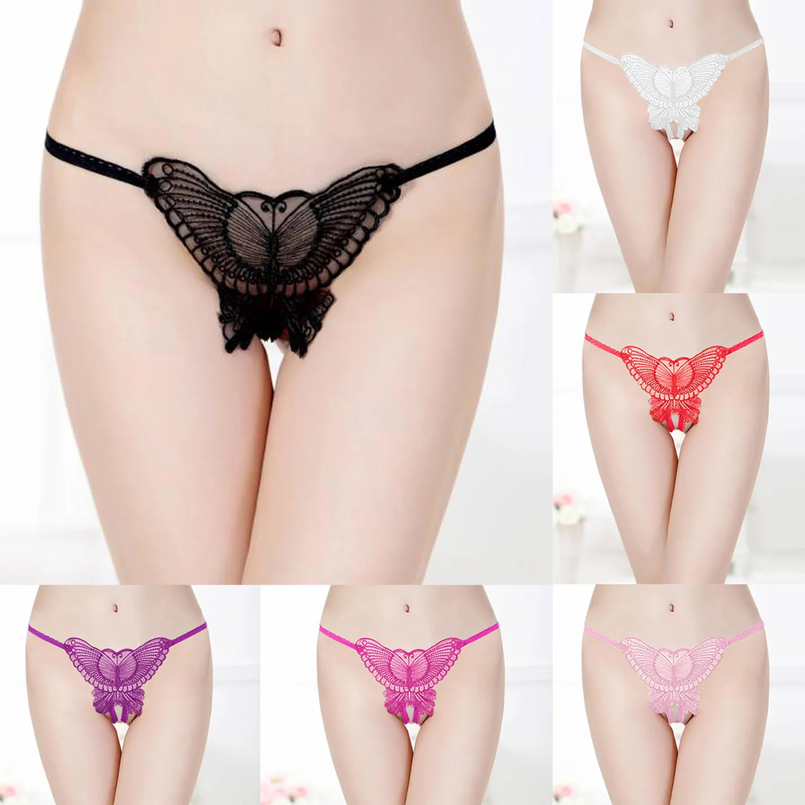 

Sexy Underwear Women Erotic Panties Fashion Transparent Lace Butterfly Sexy Panties Thong Solid Color Open Crotch Panties FT