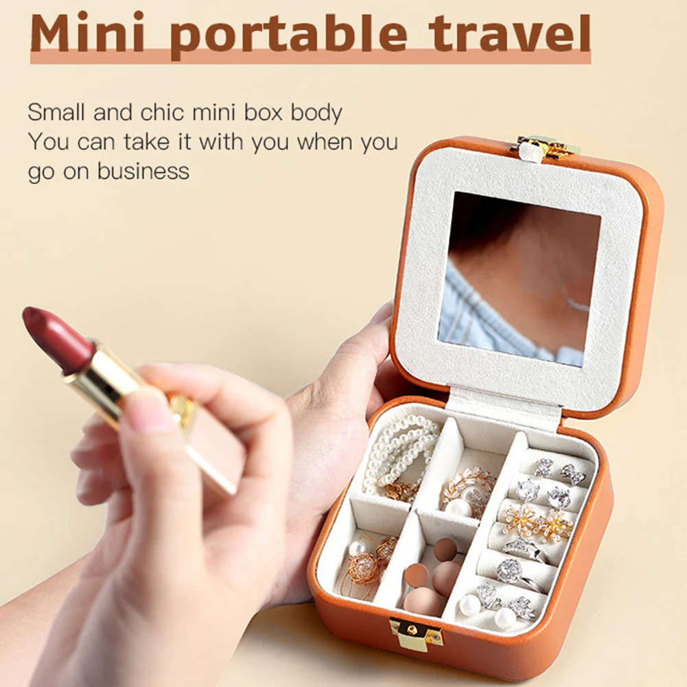 

Women Girls Rings Earrings Universal Stylish Storage Box Jewelry Case Removable Baffle Mini Portable PU Leather Necklace Display