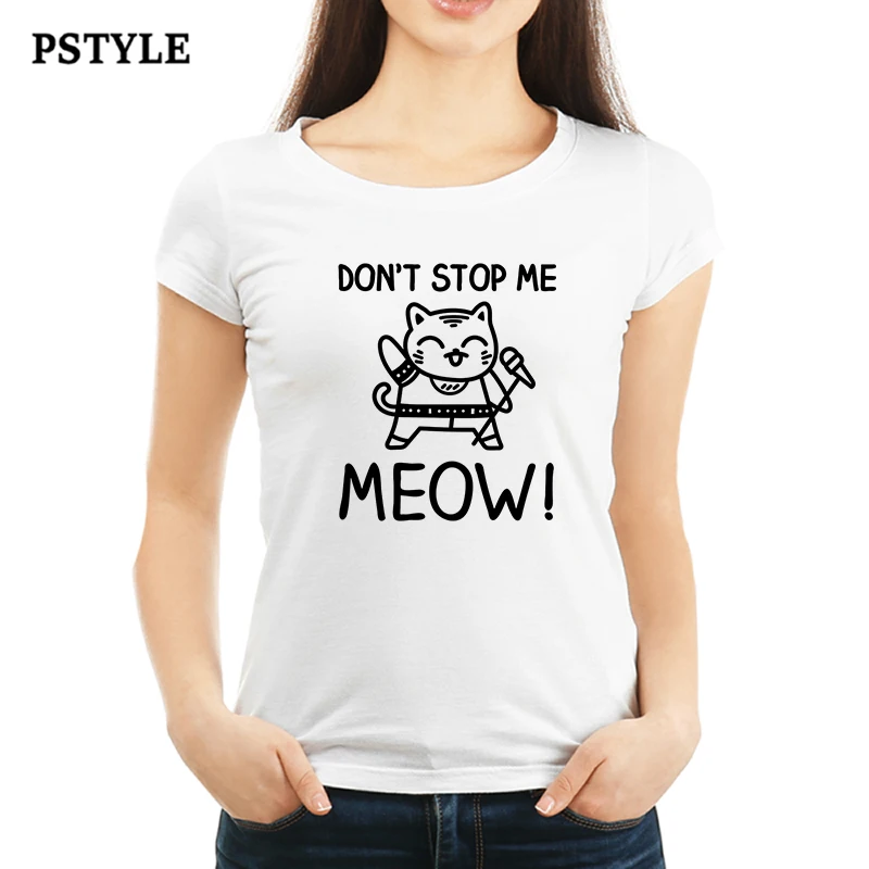 Freddie Mercury, футболка для женщин, летняя, забавная, Don't Stop Me Meow, хип-хоп, с принтом, женская, короткий рукав, базовая, белая, футболки