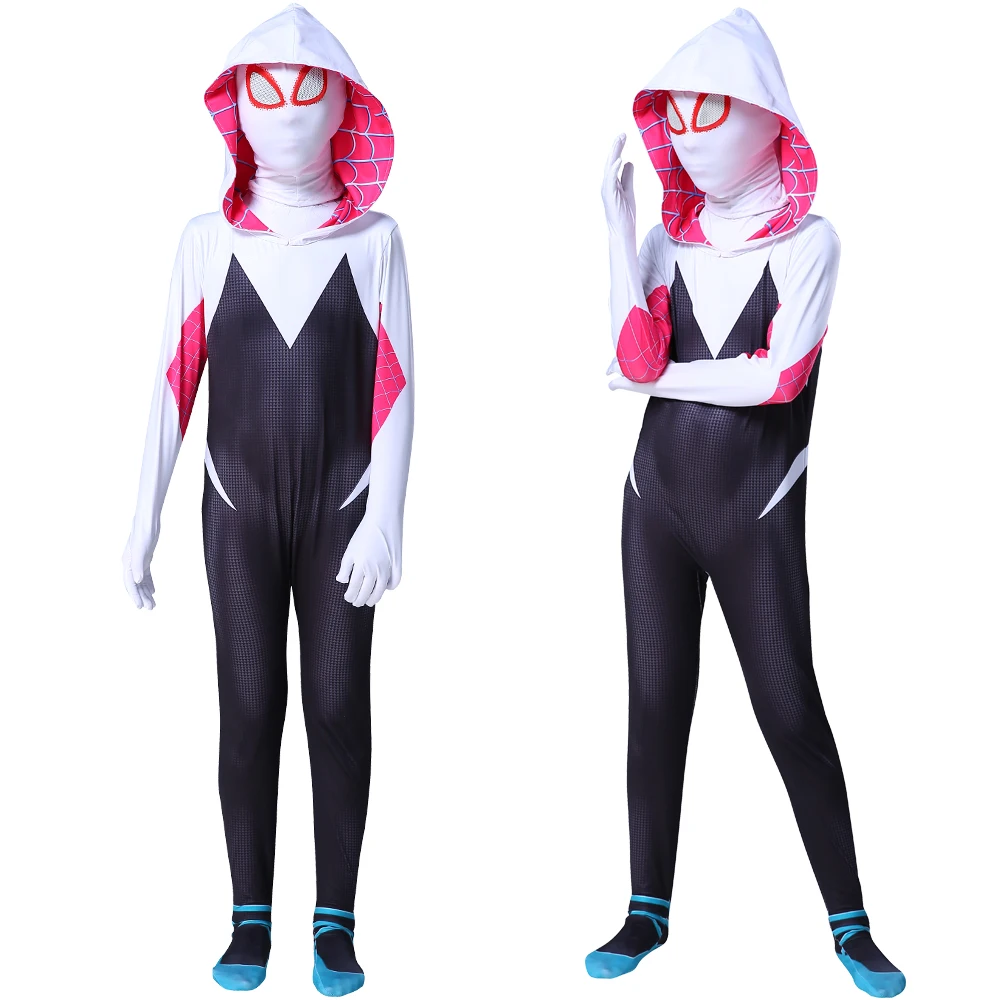 Halloween 3D Print Spider Women Costumes Gwen With Hat Mask Stacy Spandex Zentai Cosplay Adult Kids Clothes Female Suits Dress