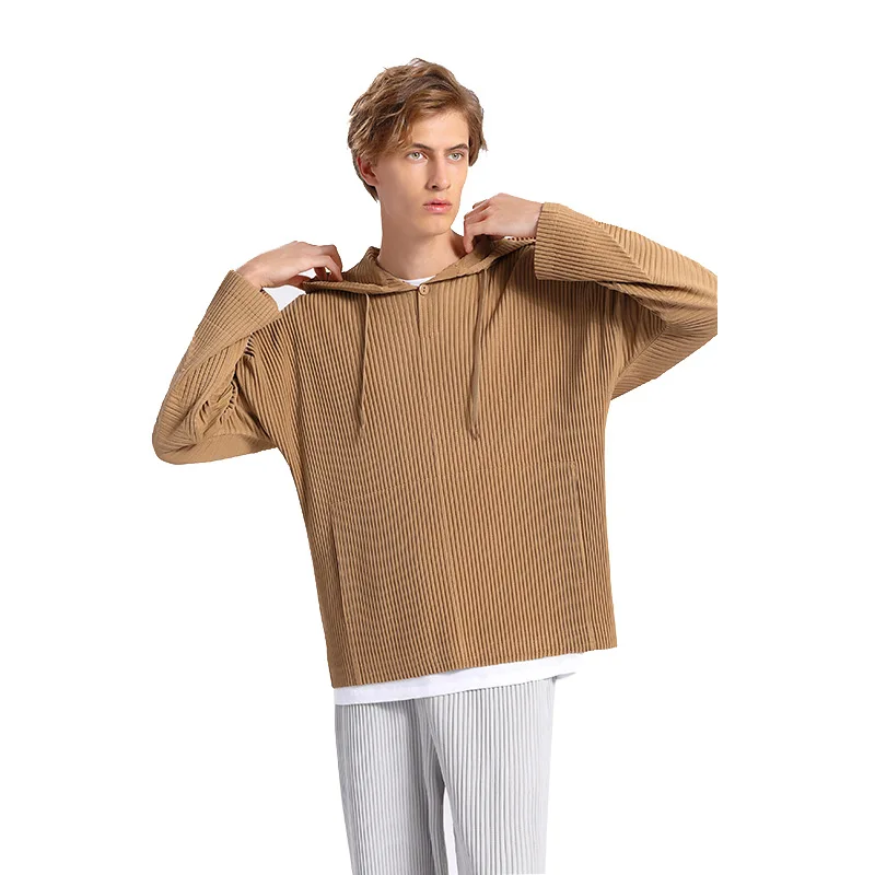 

IEFB Spring 2021 New Japanese Streetwear Fashion Pleated Sweatshirts Men's Loose Off Shoulder Pullover Hoodie Loose Big Size Top