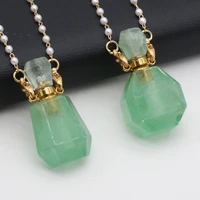 2021 new natural semi precious stone green aventurine perfume bottle diypendant necklace pearl chain diy jewelry decoration gift