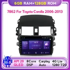 Автомобильное радио, мультимедийный видеоплеер, GPS-навигатор, 6G + 128G QLED Android 10 для Toyota Corolla 10 E140 E150 2006 - 2013