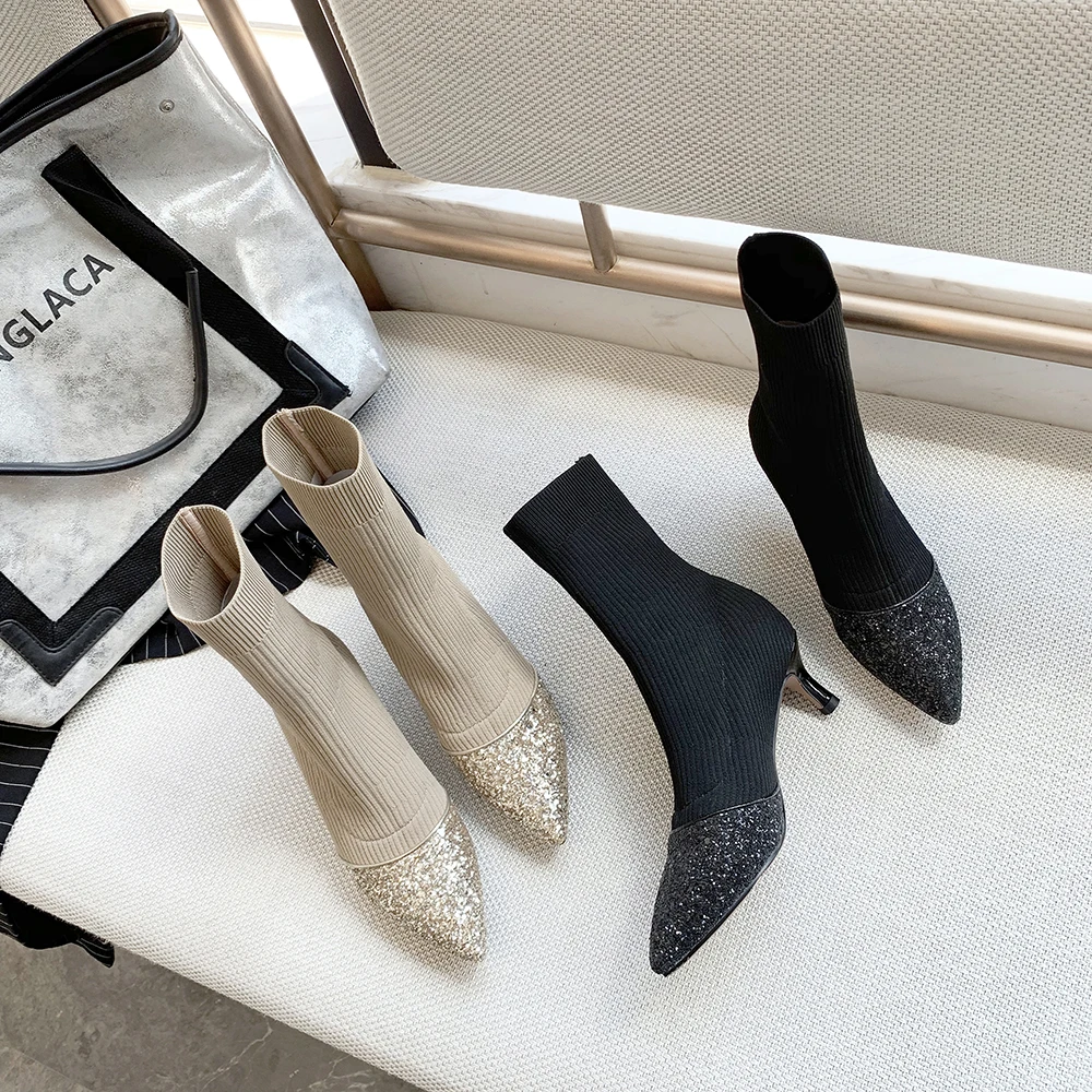 Женские вязаные ботинки-носки Сезон весна-осень 2020 года Пикантные женские