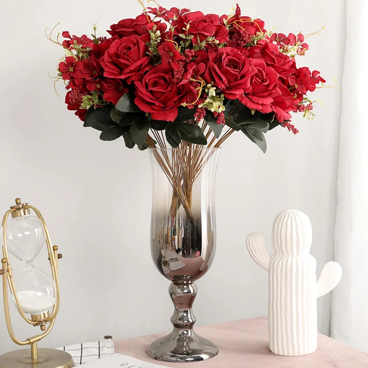 

1 Bunch of 13 Roses, Hydrangea, Home Living Room, Wedding Banquet, Garden Decoration, Artificial Green Plants and Flowers DIY