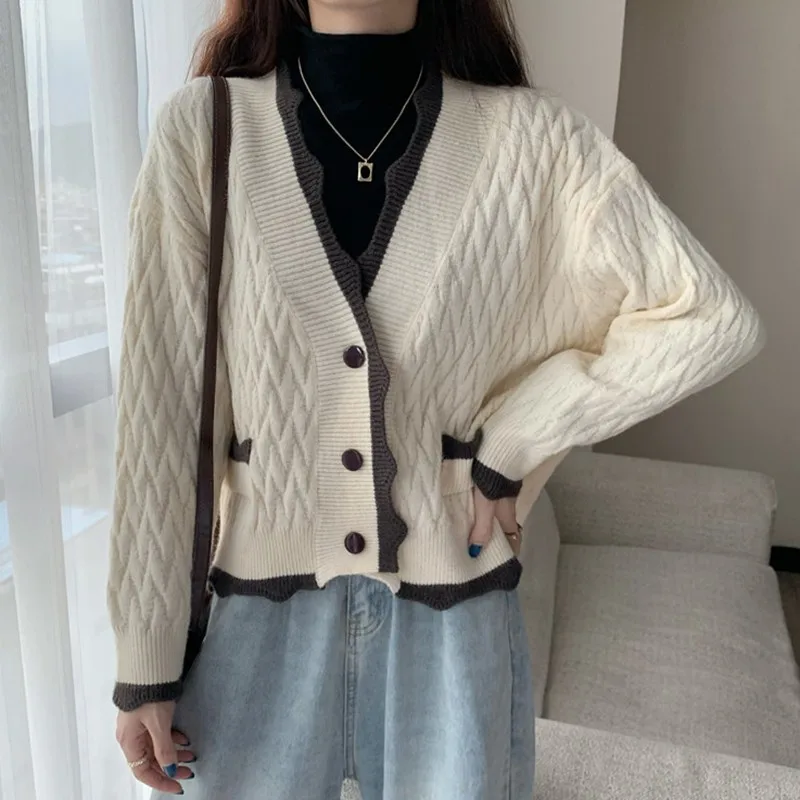 Женский вязаный кардиган с длинным рукавом универсальный Свободный