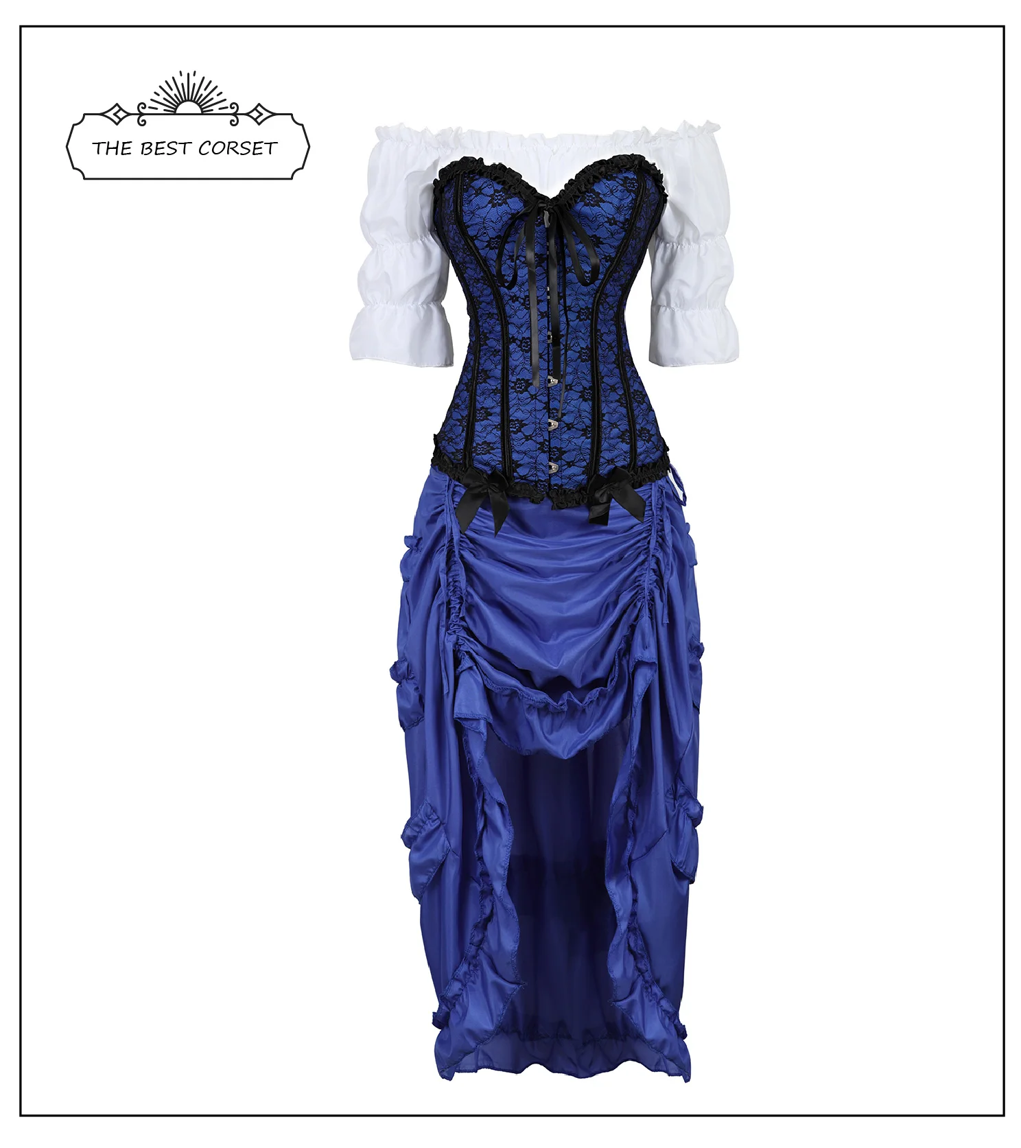 

Steampunk Corset Dress Vintage skirt Goddess Costume High Low Ruffle Party Pirate Skirts Lolita Medieval Victorian 3-piece Set