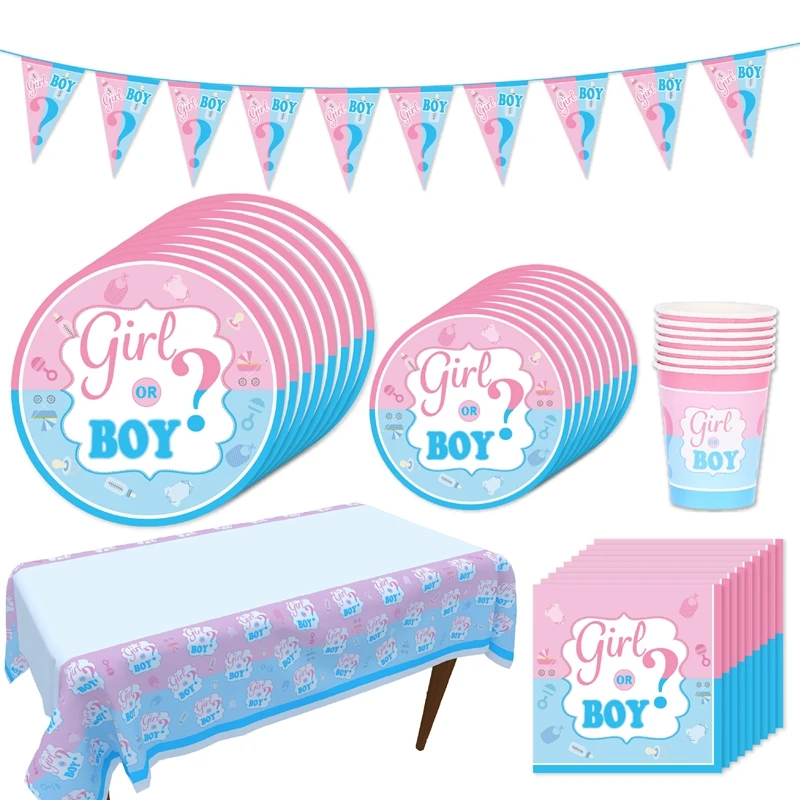 

Blue Team and Pink Team Boy Or Girl Baby Shower Gender Reveal Party Disposable Tableware Paper Napkin Plates Cups Decorations