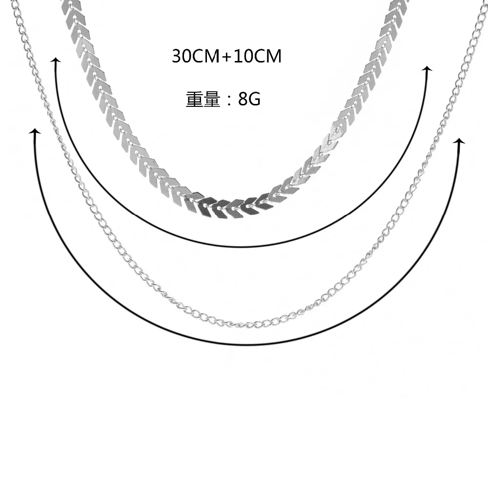 Gargantilla de cadena cheuron dos collares con capas joyeria espina pescado|Цепочки| |