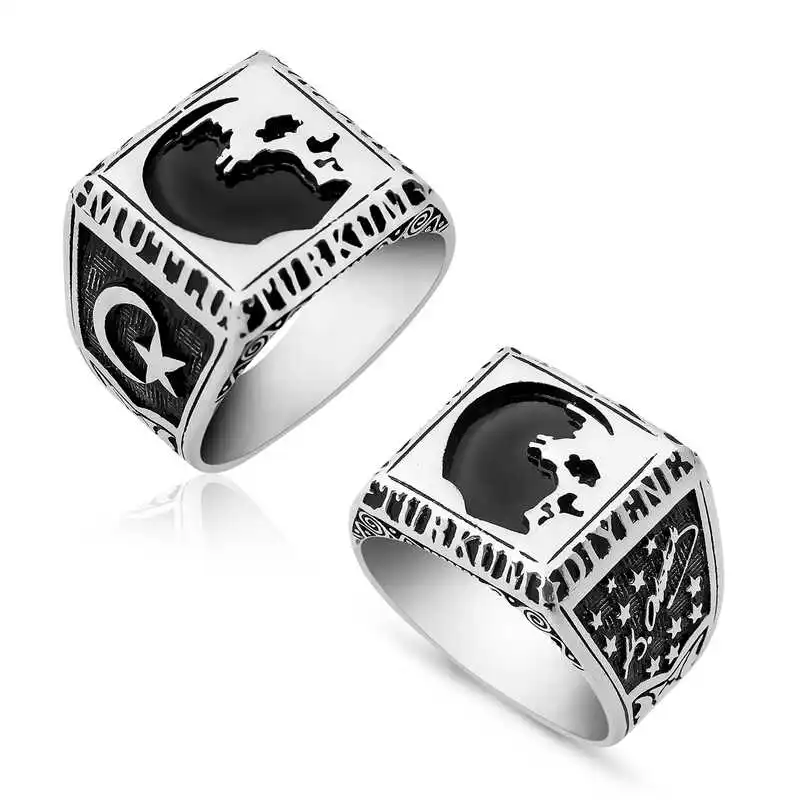 

Silver What Happy Turkum Say Written Ataturk Skyline Men 'S Ring