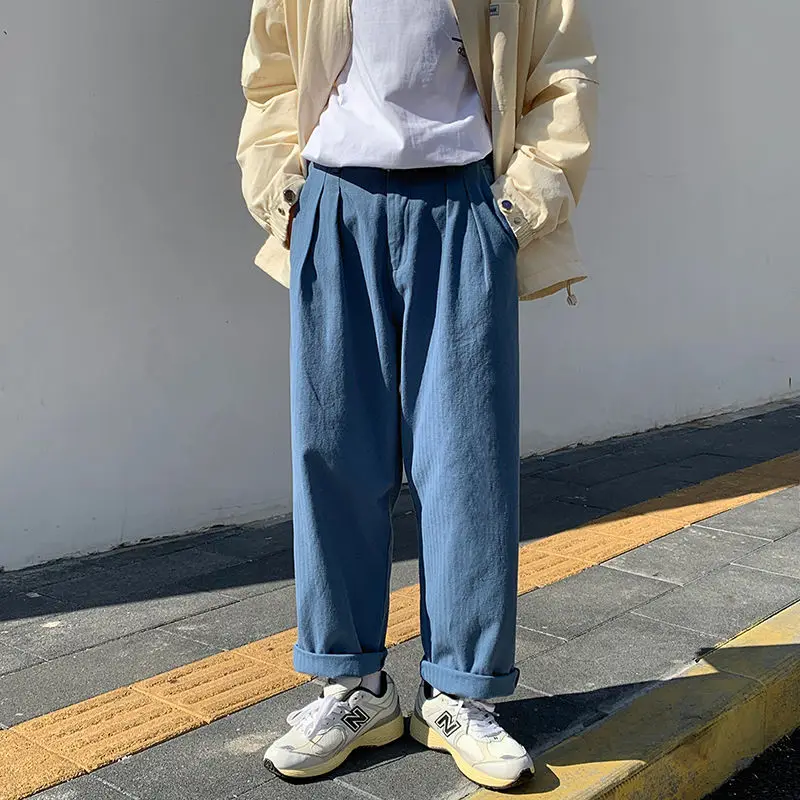 

2021 Spring And Summer New Youth Popular Men's Loose Simple Solid Color Straight-leg Pants Fashion Casual Wild Wide-leg Pants