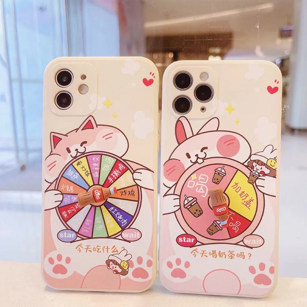 

Cute rabbit cat cartoon Phone Cases For iphone11 Pro Max 12 Pro Mini XR XS 8 X 7 Plus Soft silicone case Have You Eaten Today