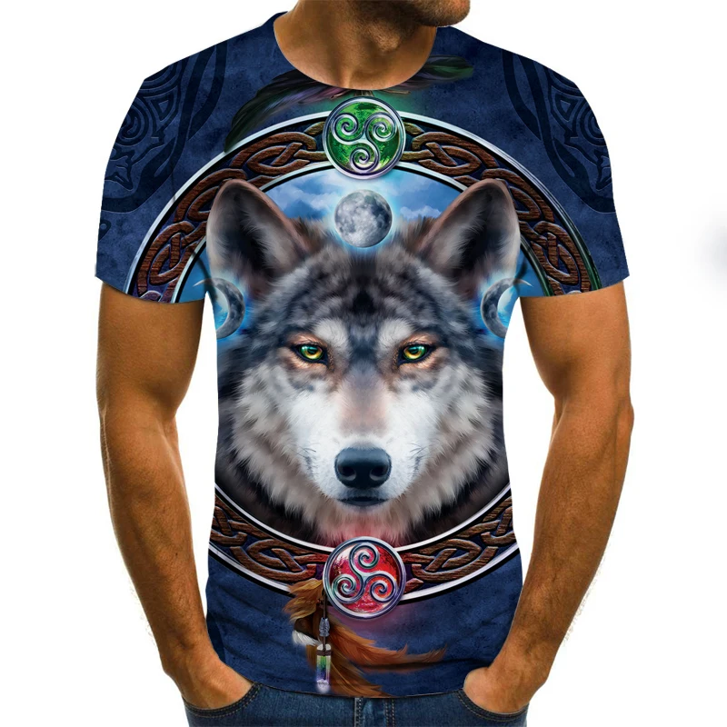 

2021 New 3D Printing Domineering Wolf King Unisex Short-Sleeved Personalized Round Neck Pullover XXS-6XL Oversized T-Shirt