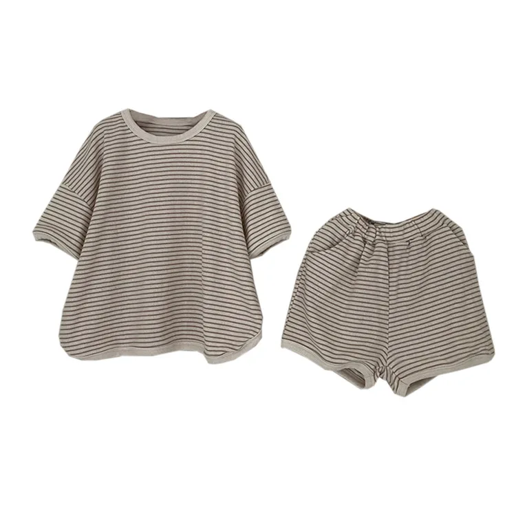 

Children's Summer Clothes New Suit Boys Girls Korean Fashion Striped Loose Casual Short-Sleeved Top Shorts Two-Piece Set