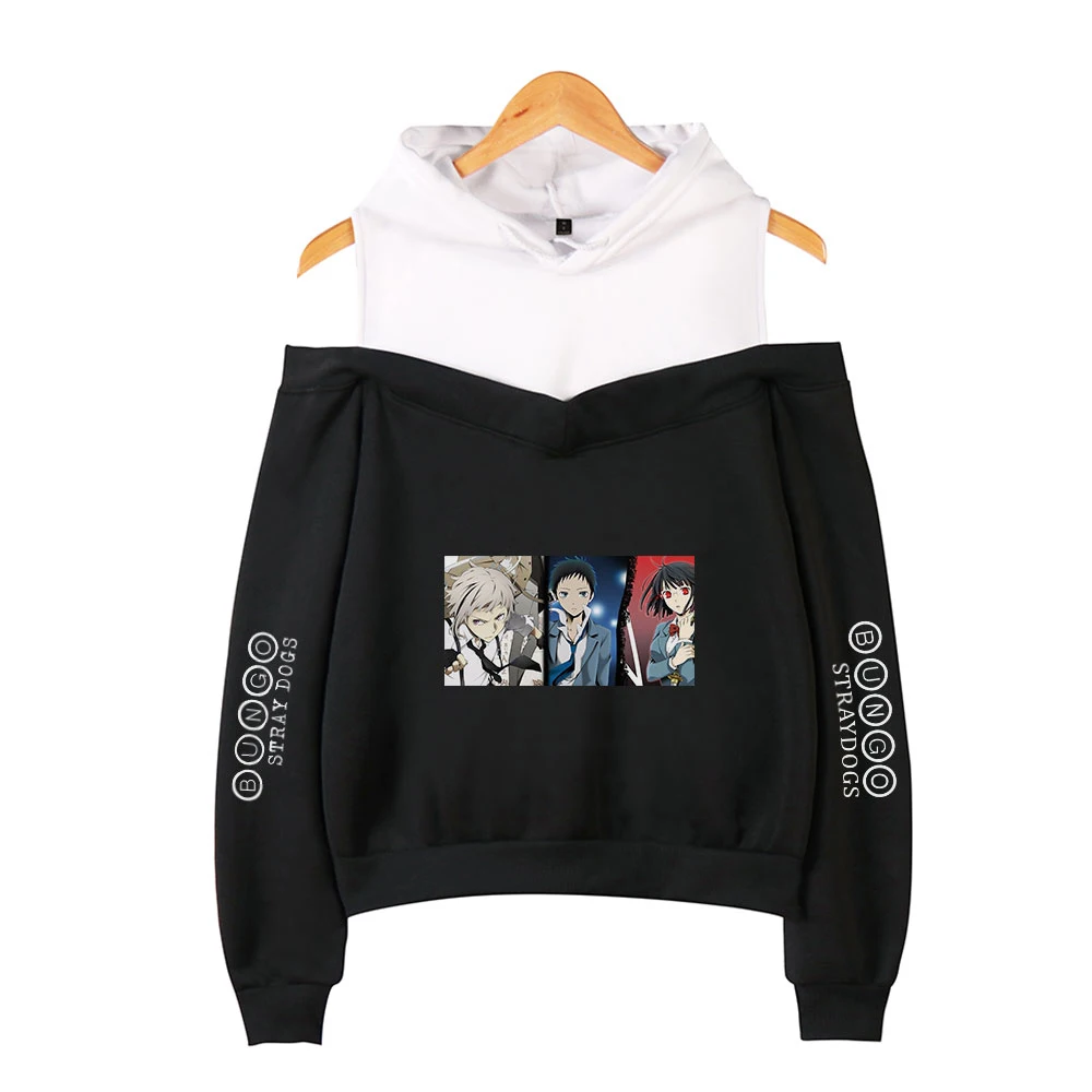 

Bungo Stray Dogs Off Shoulder Hoodies Women Long Sleeve Hooded Sweatshirt Fashion Anime Casual Streetwear Clothes