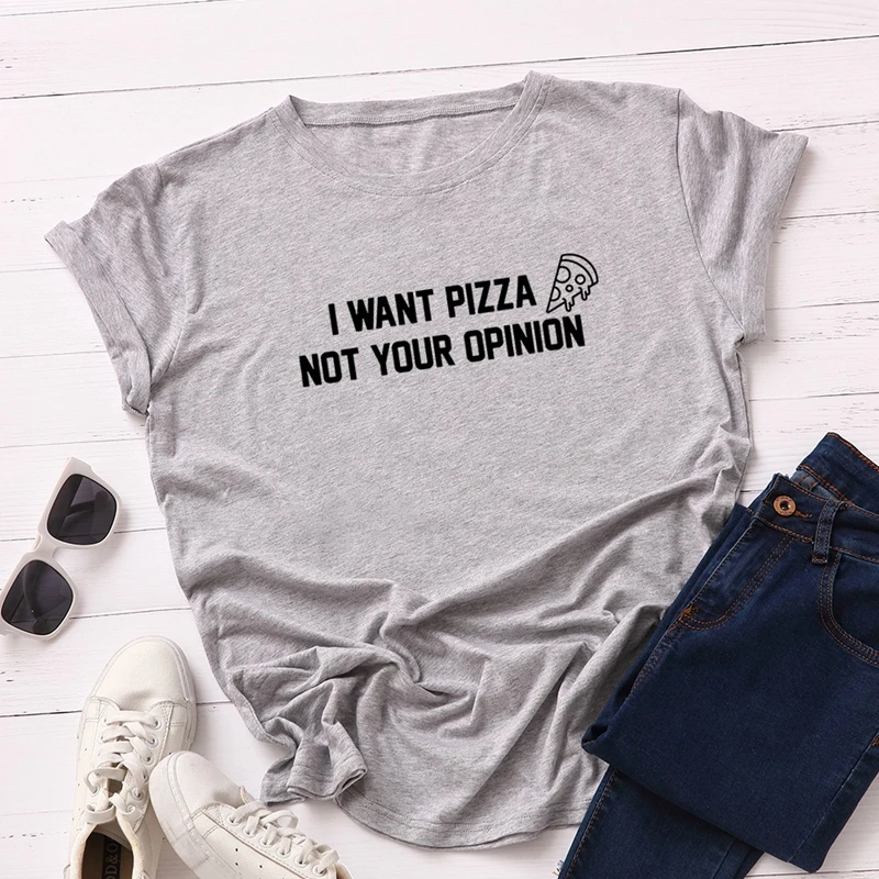 

Women Cotton Plus Size T-Shirt Top Graphic Tee Female Summer Short Sleeve Tops Tees I Want Pizza Shirt Lady Funny Gray Shirts