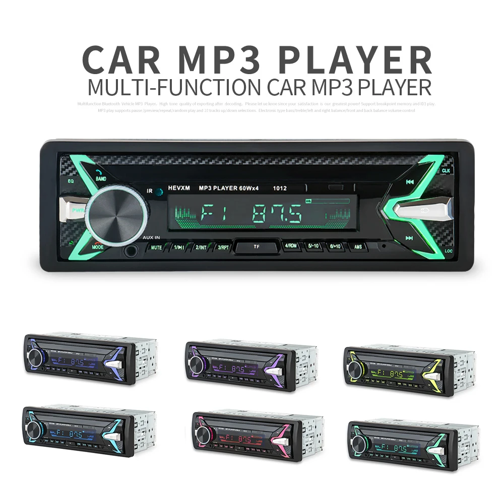 1012-7color Автомобиль Радио стерео проигрыватель Bluetooth телефона AUX-IN MP3 FM/USB/1 Din/пульт дистанционного управления 12 В Прокат Авто Аудио распродажа Новинка - Цвет: 1012-7color