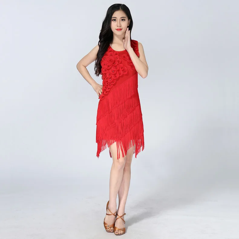 Женский костюм для латинских танцев платье с кисточками и блестками вечеринки в