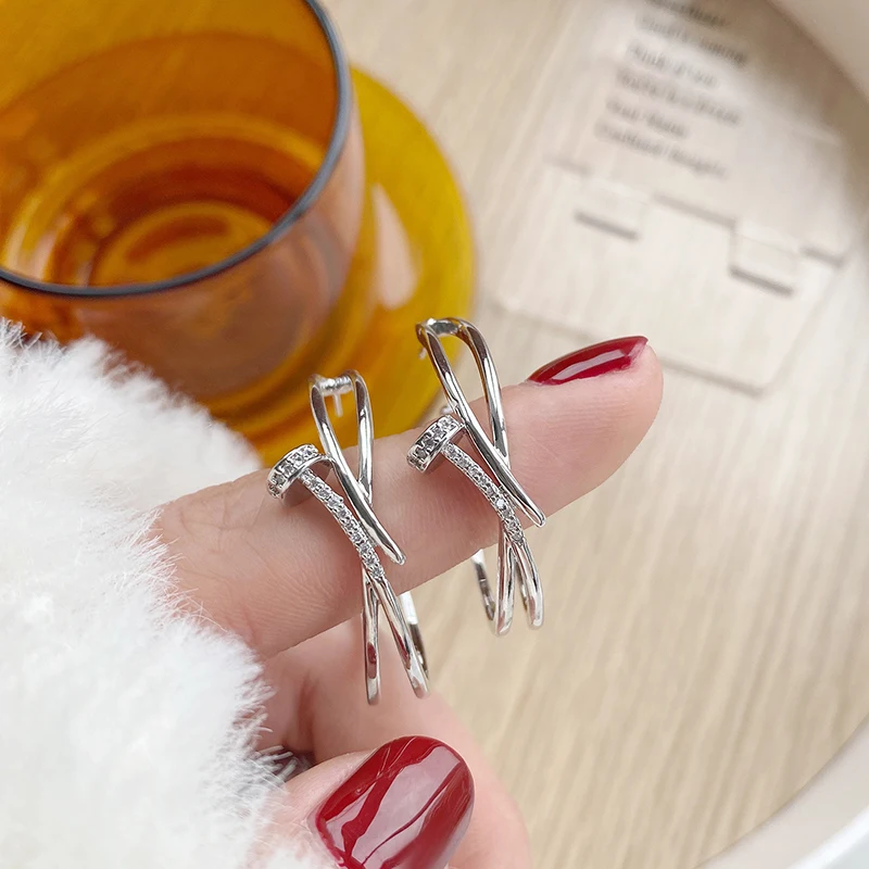 

Trendy Elegant 14K Real Gold Plated Geometry Hoop Earrings for Women Top AAA Shiny Zircon S925 Silver Needle Stud Jewelry Gift