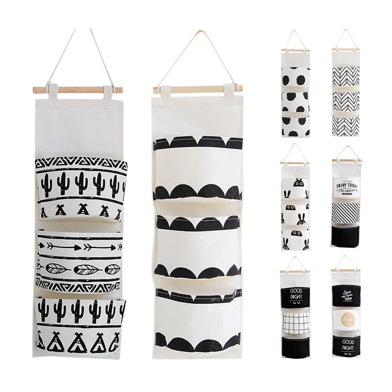 

Polyester-cotton Blend Wall Hanging Storage Bags Waterproof Underwear Sundries Pouch Cosmetics Pocket Wardrobe Organizer