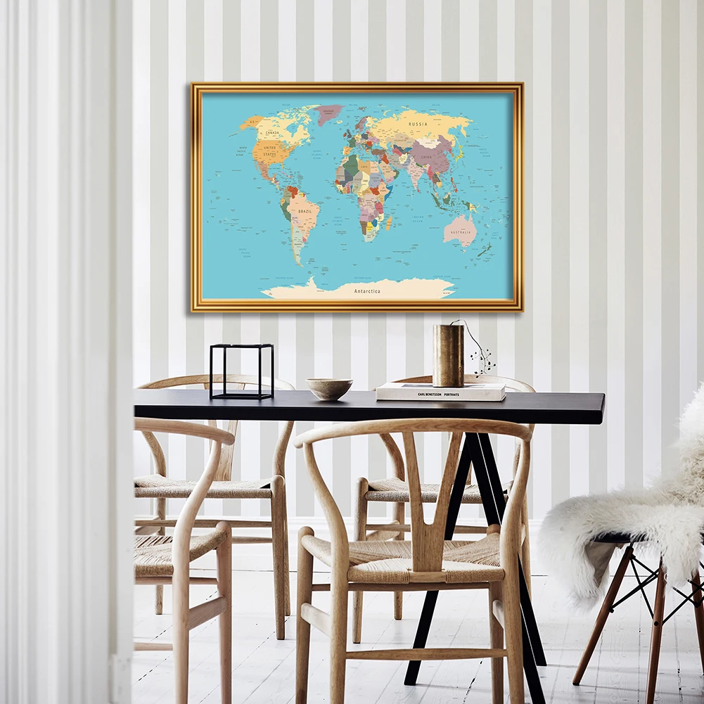

84*59cm The World Political Map Decorative Canvas Painting Wall Art Poster Kids School Supplies Living Room Home Decoration