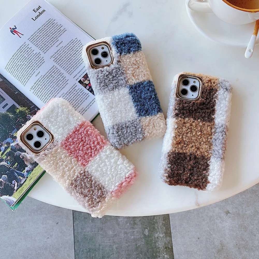 Новый товар мягкий чехол для телефона в клетку из овечьей шерсти iPhone 11 128 ГБ Pro X XS