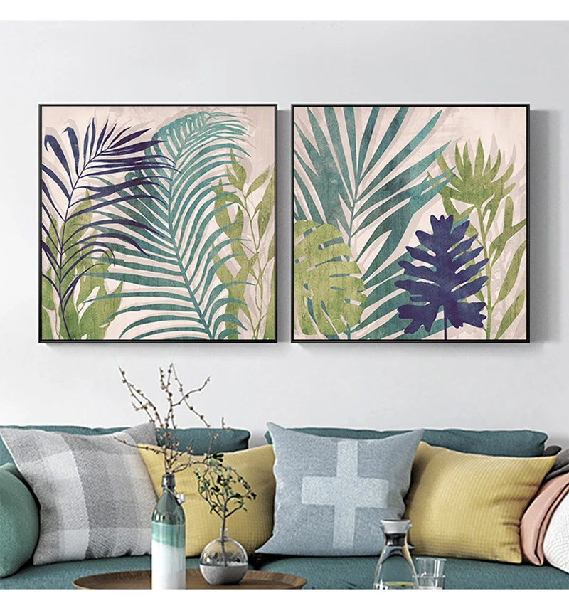 Розовый зеленый Monstera тропические листья растения настенная живопись холст