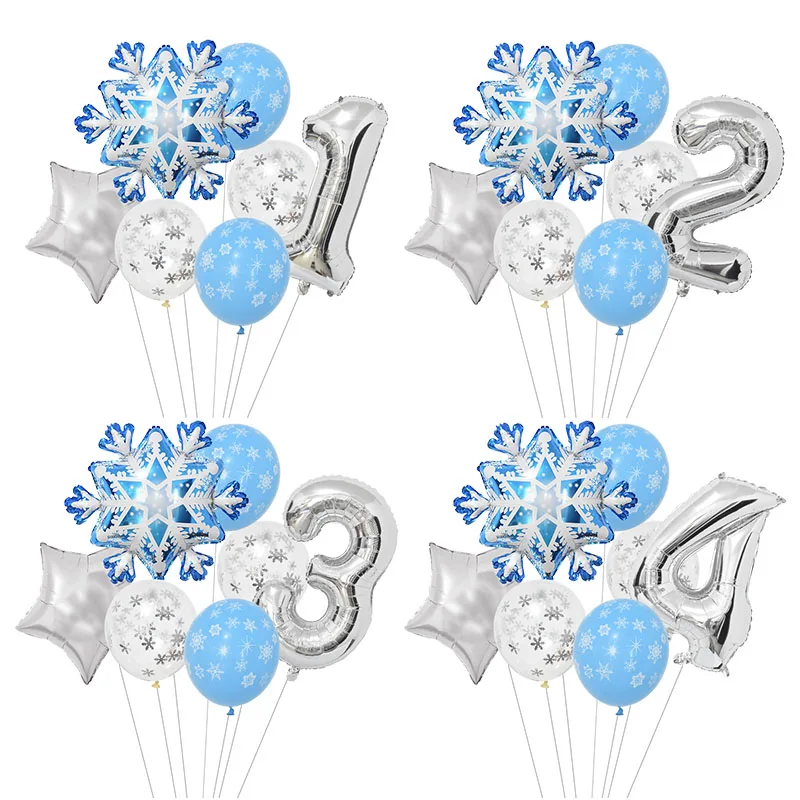 1 Set Snowflake Number Foil Balloons Confetti Latex Balloon Winter Kids Birthday Party Decoration Elsa Frozen Party Supplies