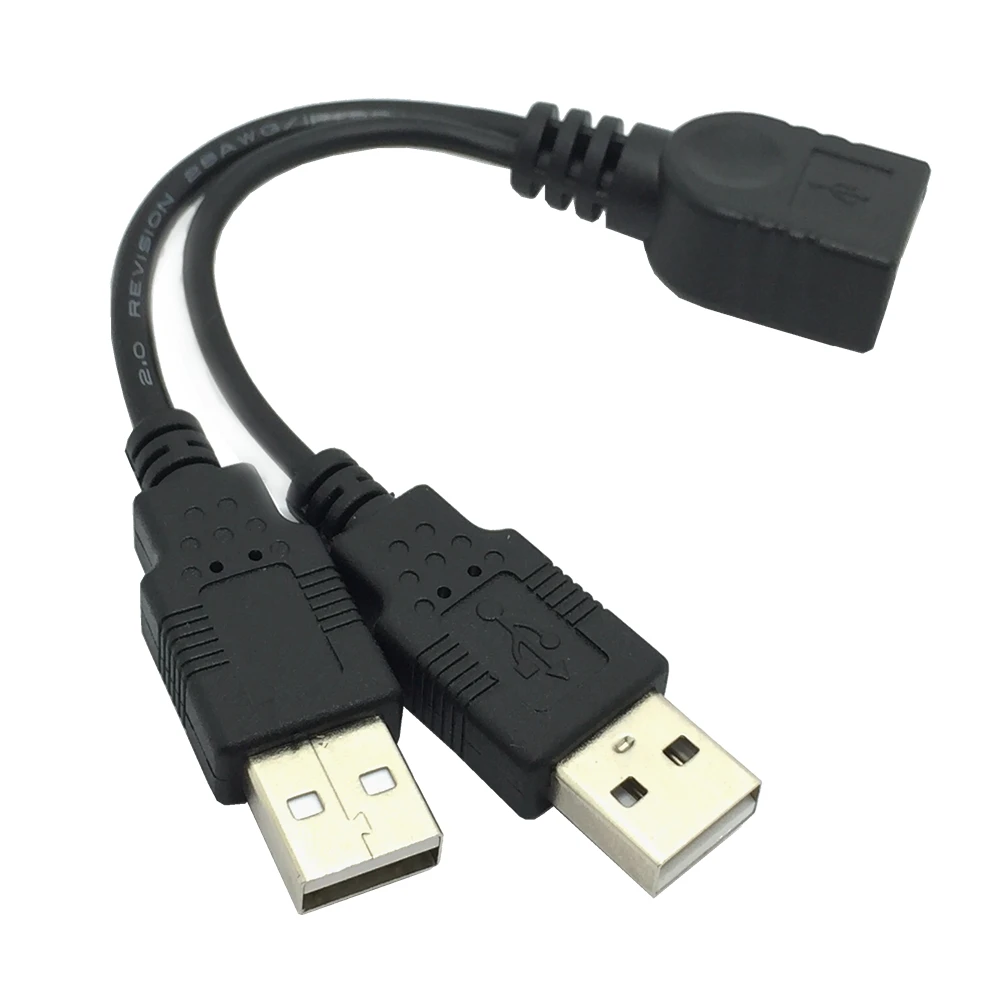 

USB 2.0 Female A to Dual A Male Extra Power Data Y Extension Cable for 2.5" Mobile Hard Disk 15cm/0.15m