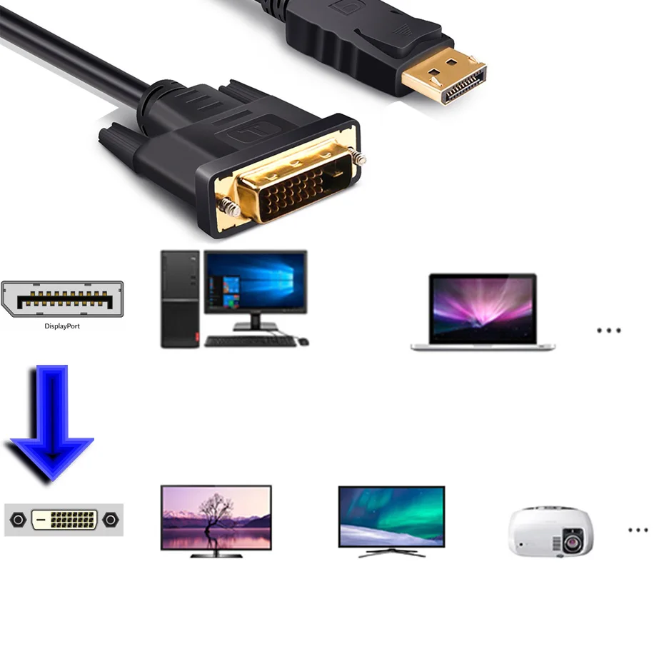 Кабель Displayport-DVI 1 8 м одинарный кабель для ПК ноутбука мини-ПК с DP-портом монитора
